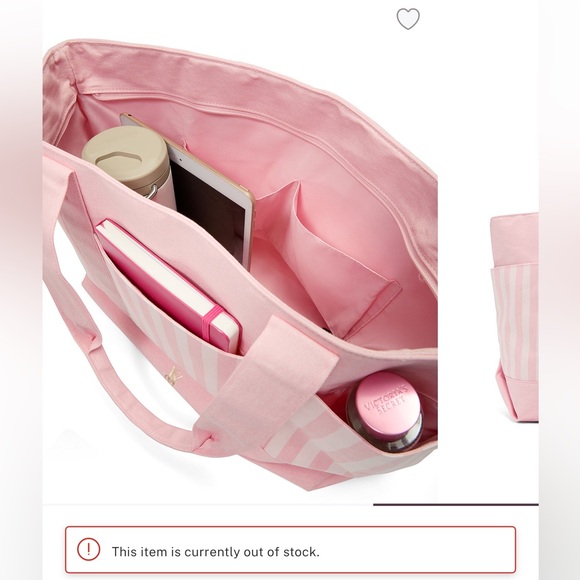 NWT - Victoria's Secret Pink Striped Pocket Tote Bag - Picture 3 of 6